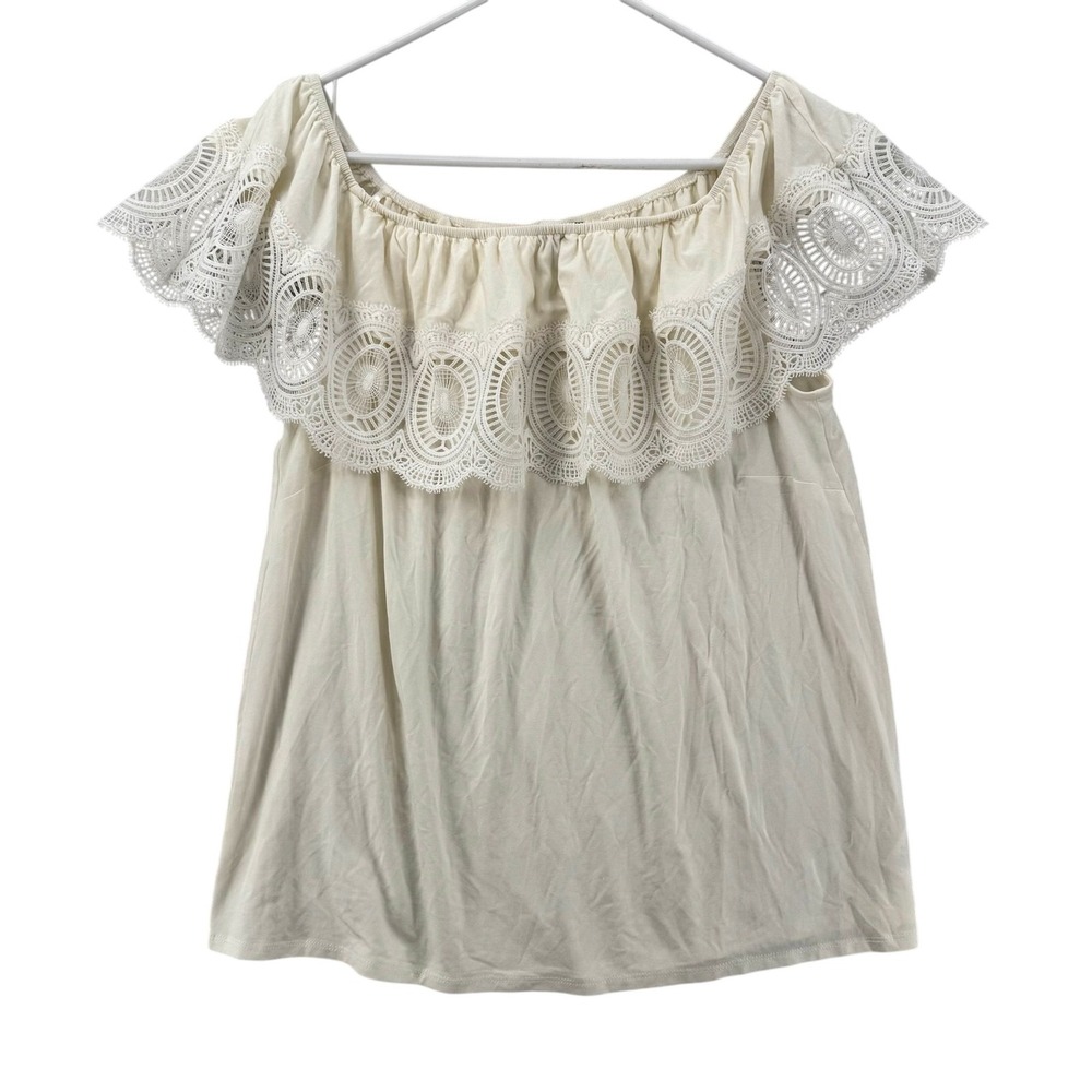 Adrianna Papell Off Shoulder Top Womens Medium White Crochet Lace Blouse‎ NWT
